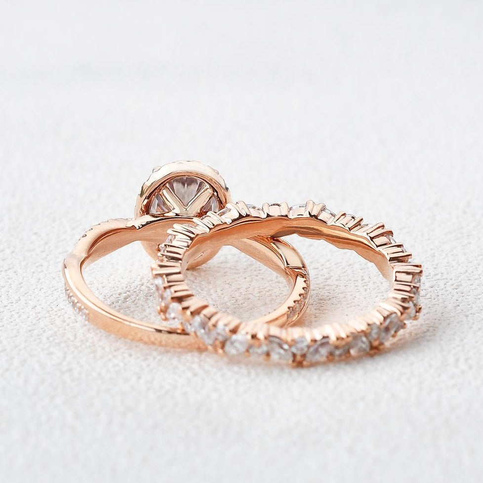 Oval Diamond Twisted Pave Eternity Bridal Set Ring For Wedding