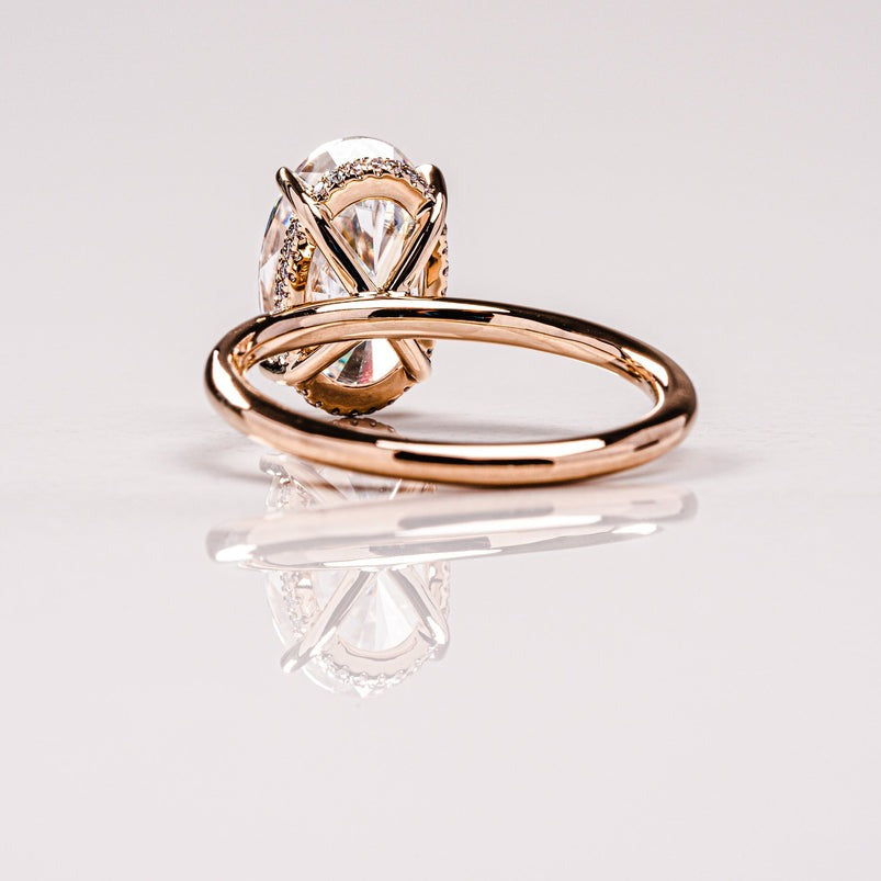Oval Moissanite Hidden Halo Wedding Band Set, Moissanite Engagement Ring Set