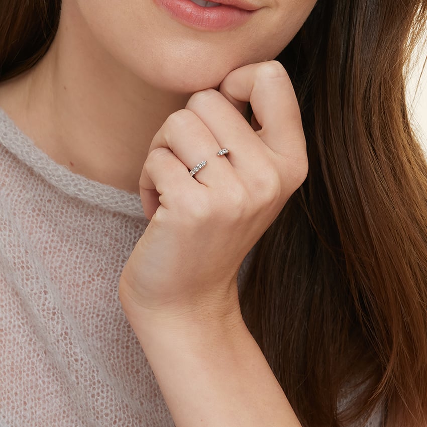 Round Cut Moissanite Diamond Open Cuff Engagement Band