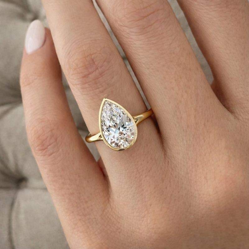 pear cut lab grown diamond ring bezel setting ring