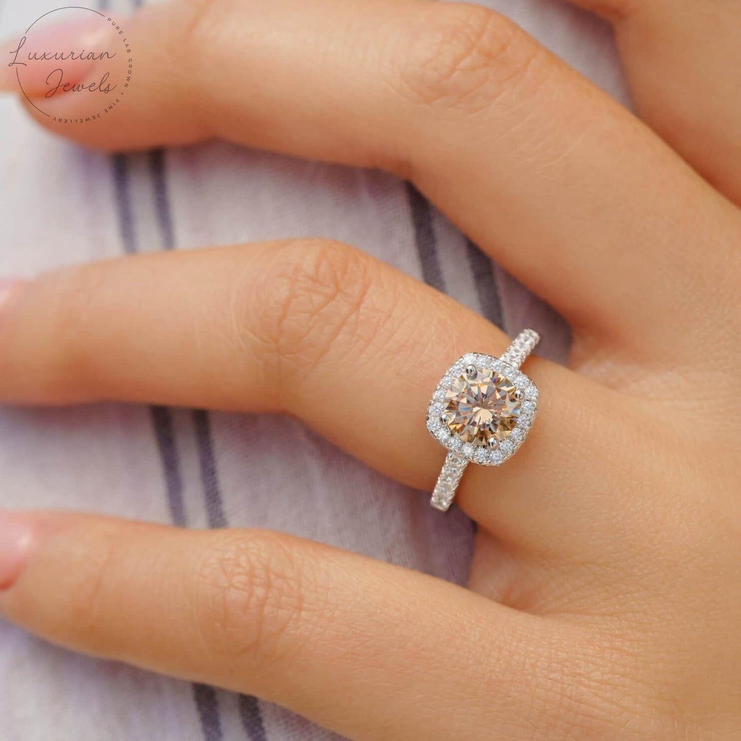 Round-Cut Halo Moissanite Engagement Ring in 14k Solid Gold