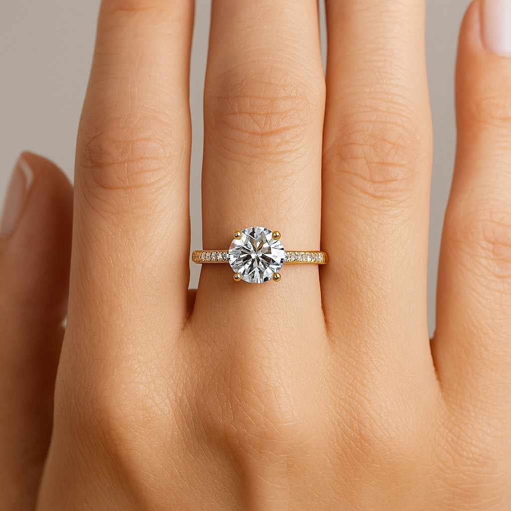 Round Brilliant 4 Prong Setting Lab Grown Diamond Engagement Ring in 14k Gold