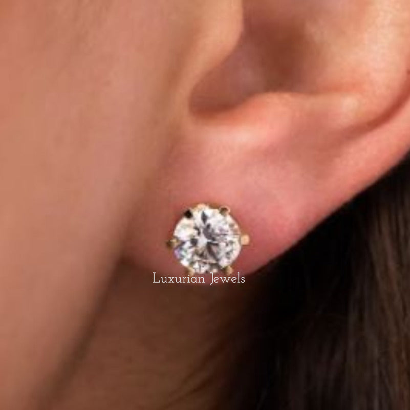 Round Cut 6 prongs Earrings, Diamond Stud Earring