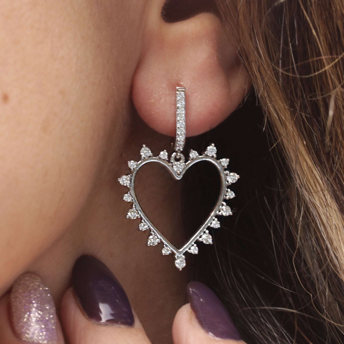 round cut diamond hoop earrings