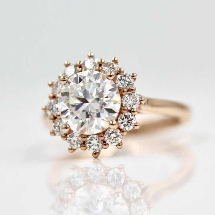 Round Cut Diamond Ring, 10K Solid Gold Ring