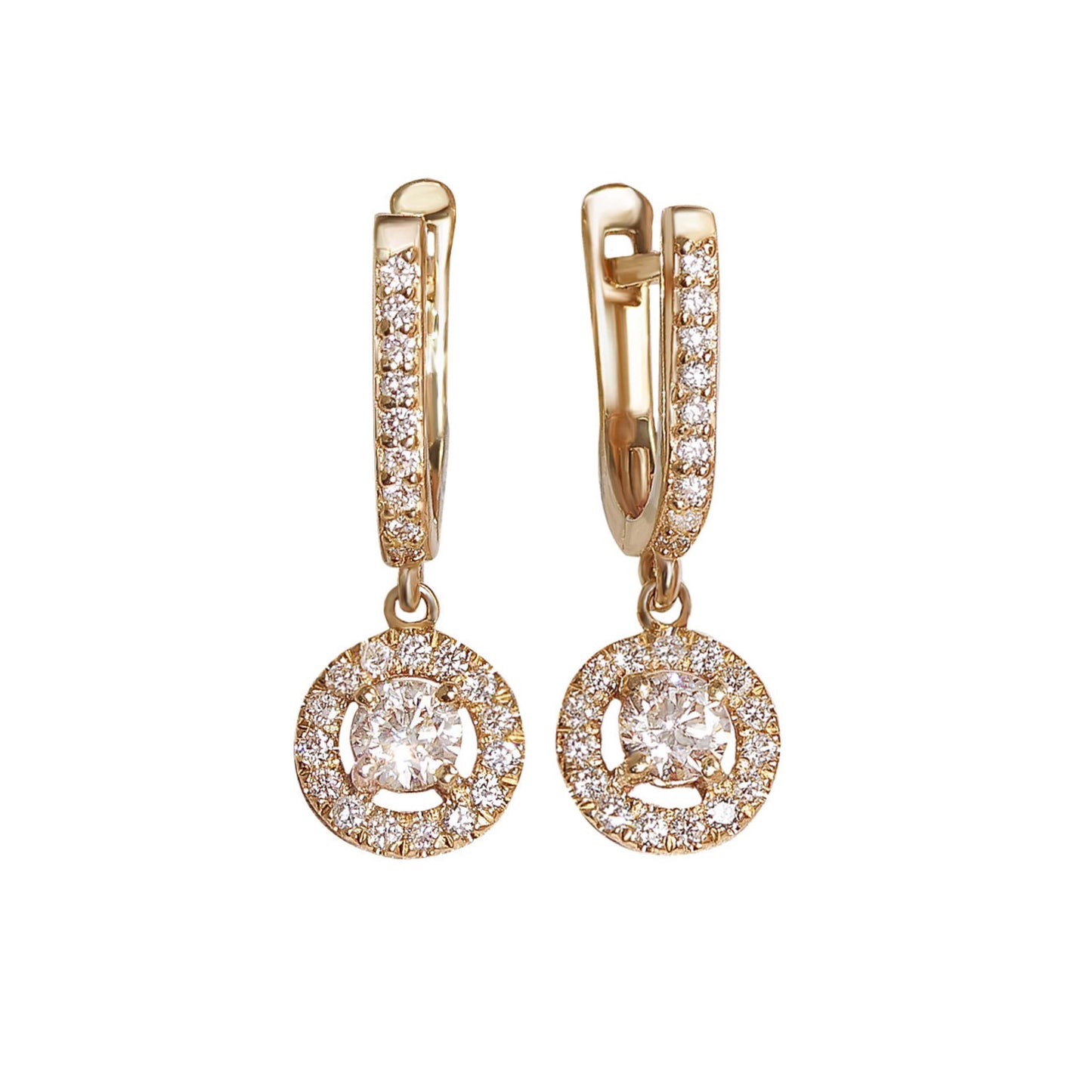 Round Cut Lab Grown Diamond Hoop Earrings, 10K Solid Yellow Gold Earrings, CVD Diamond Earrings, Women Gift Earrings, Wedding Gift
