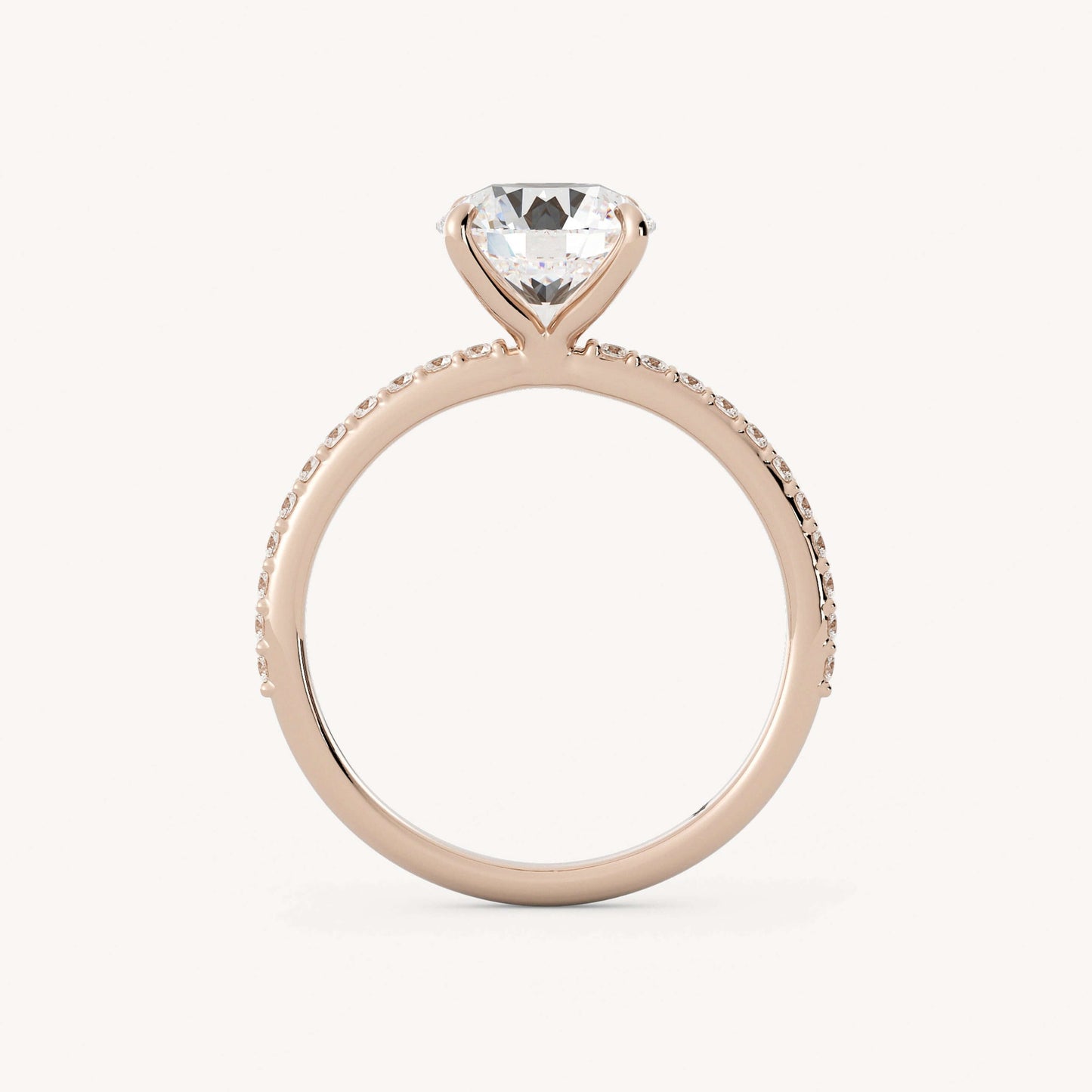 Round Diamond Pave Accent 4 Prongs Engagement Ring, Solitaire Accents Wedding Ring