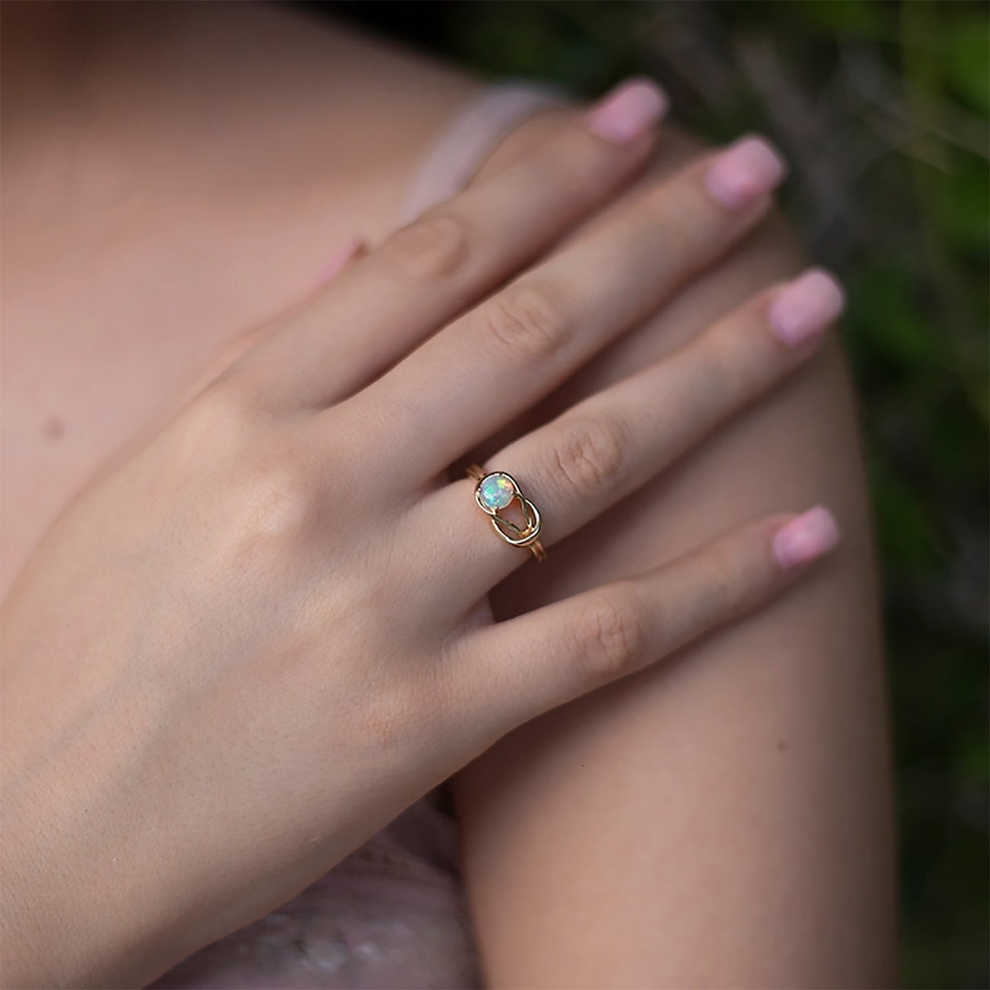 Round Opal Wedding Ring