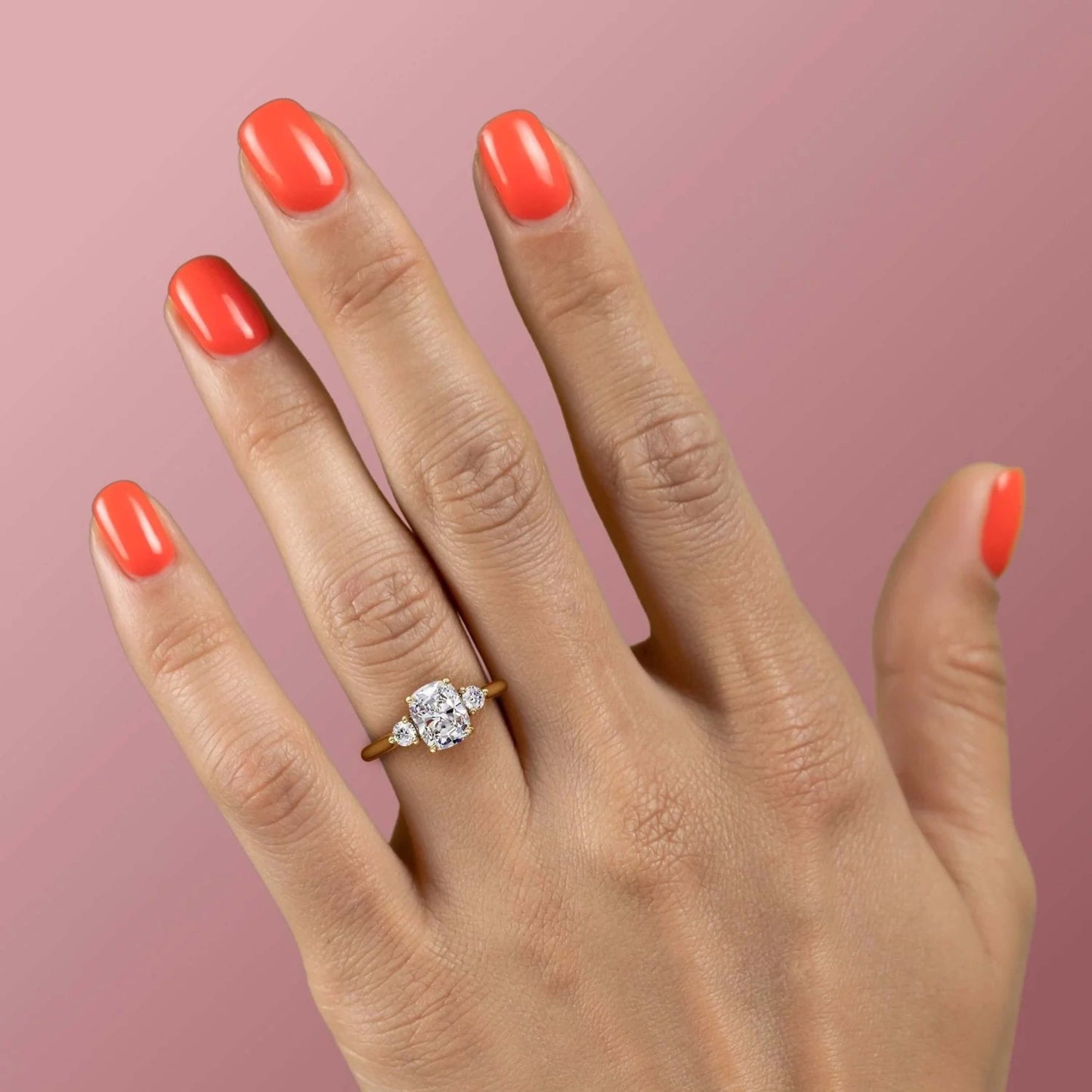 Round Set 3 Stone Ring, Lab Grown Diamond Engagement Ring, Halloween Gift
