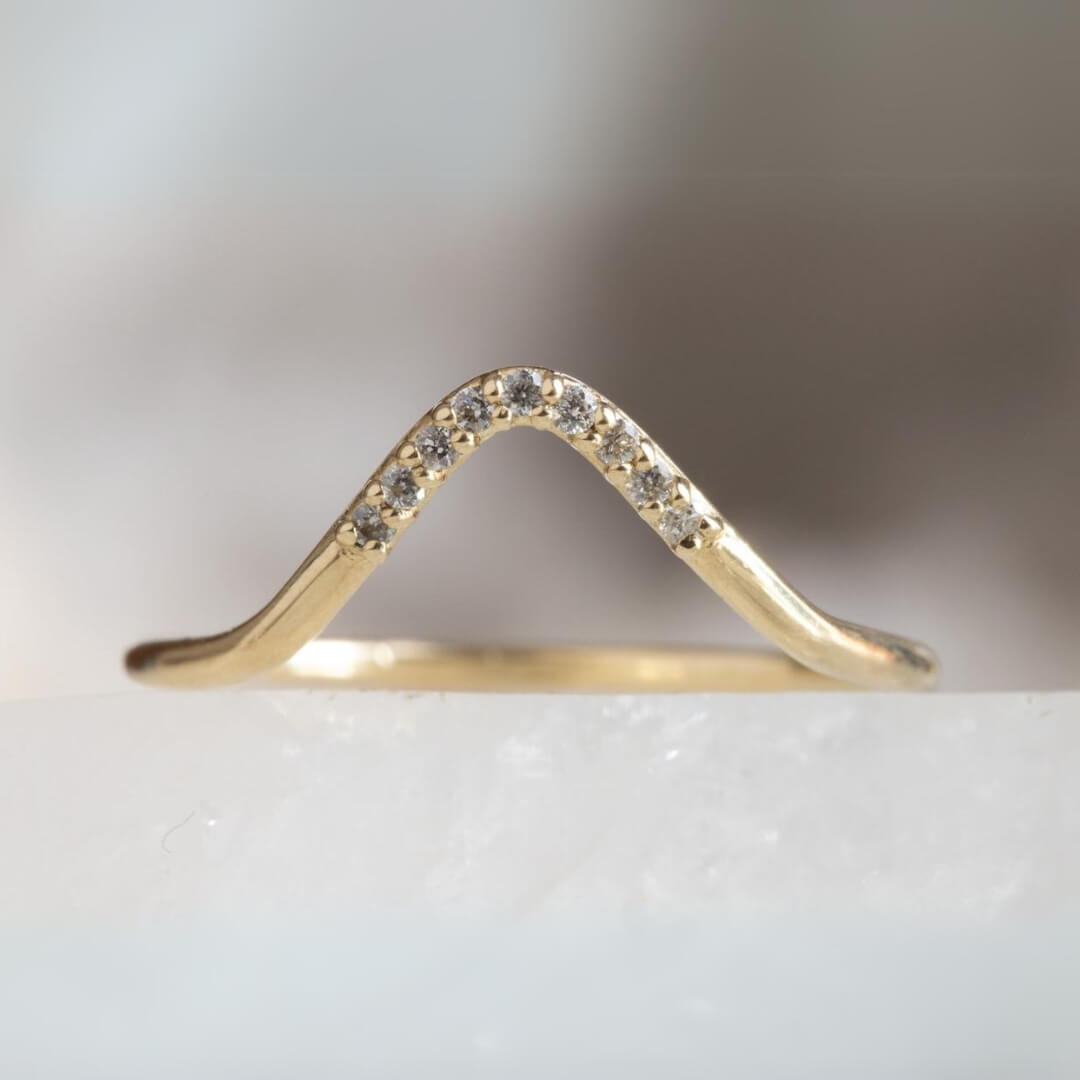 Salt And Paper Round Cut Diamond Curved Wedding Band