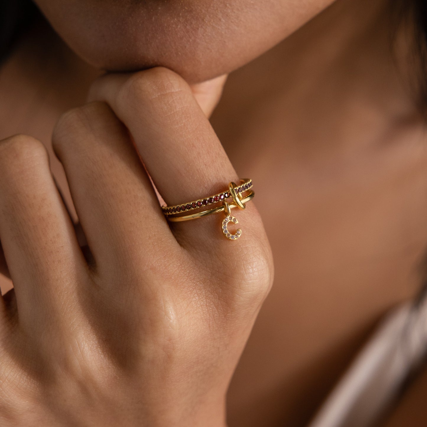 Linked Initial Sapphire Ring