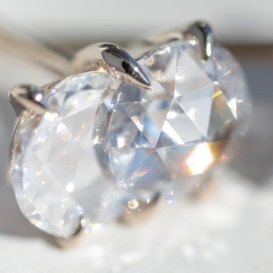 Solid 14K Rose Cut Lab Diamond Studs