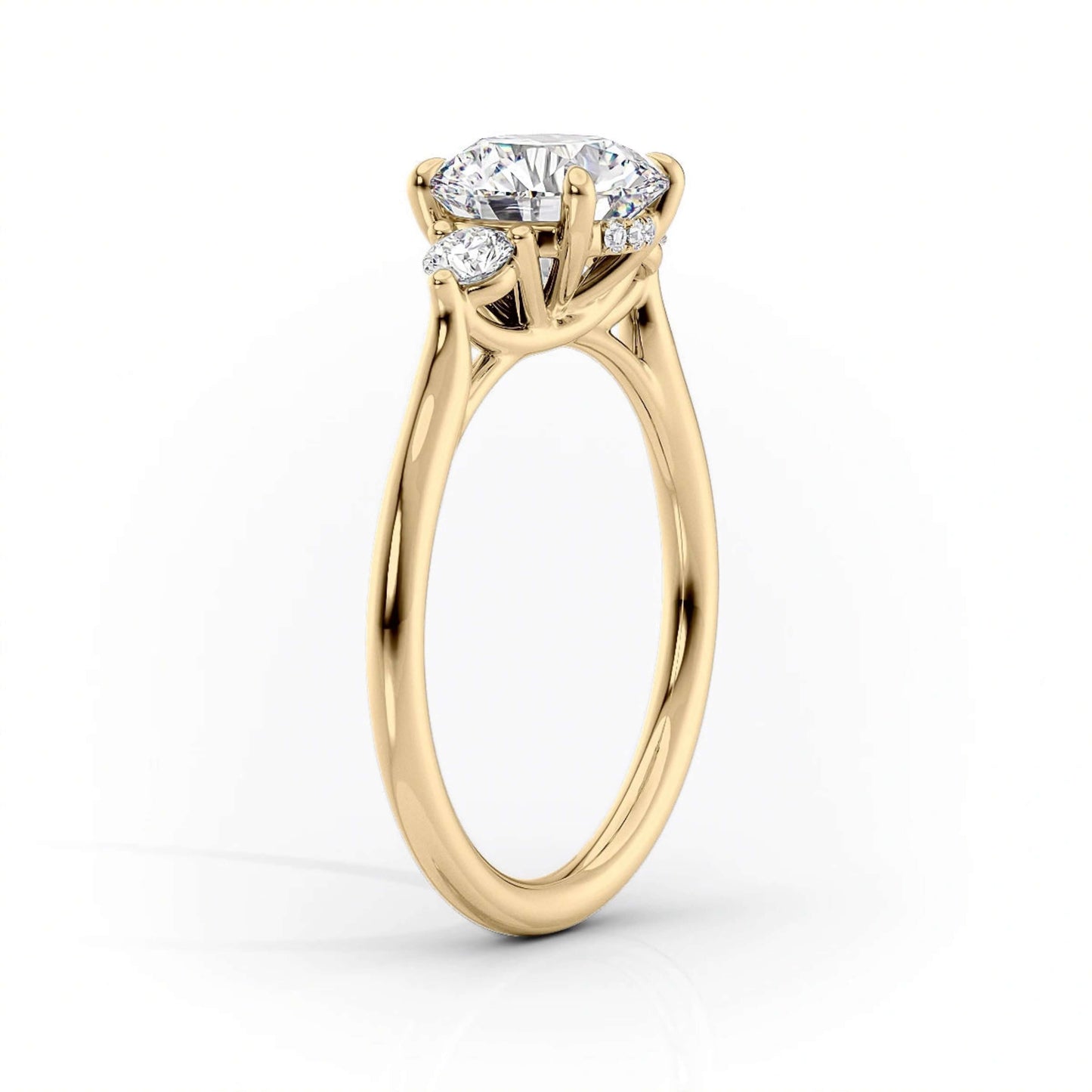 Solid Gold Cushion Moissanite Engagement Ring, Three Stones Wedding Ring With Trapezoid, Valentine's Day