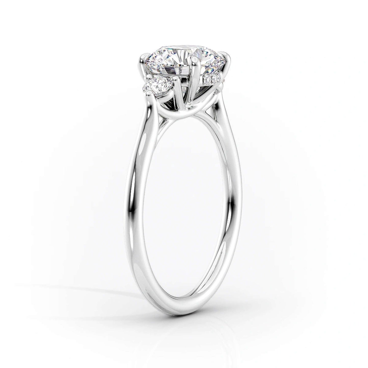 Solid Gold Elongated Cushion Moissanite Engagement Ring, Three Stones Wedding Ring With Side