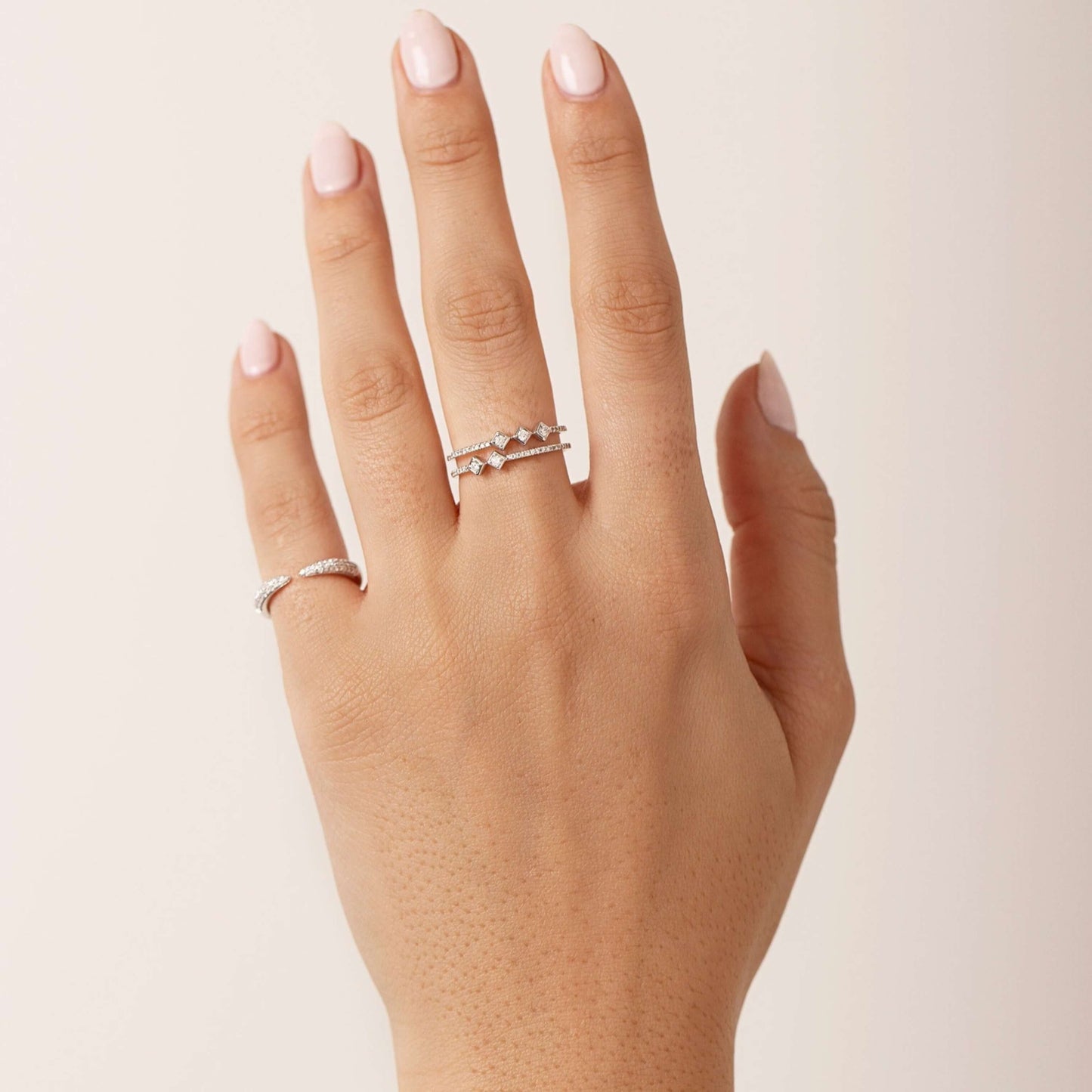 Solid White Gold Pave Setting Round Cut Diamond Ring Gift