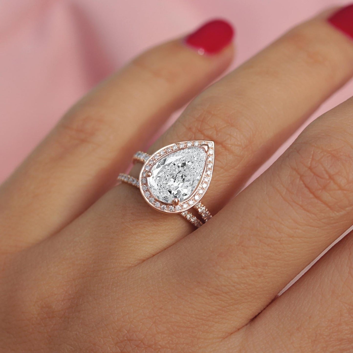 Sparkling Diamond Ring For Her, Pear Cut Halo Engagement Ring, Lab Grown Diamond Ring, IGI Certified Wedding Ring for Her