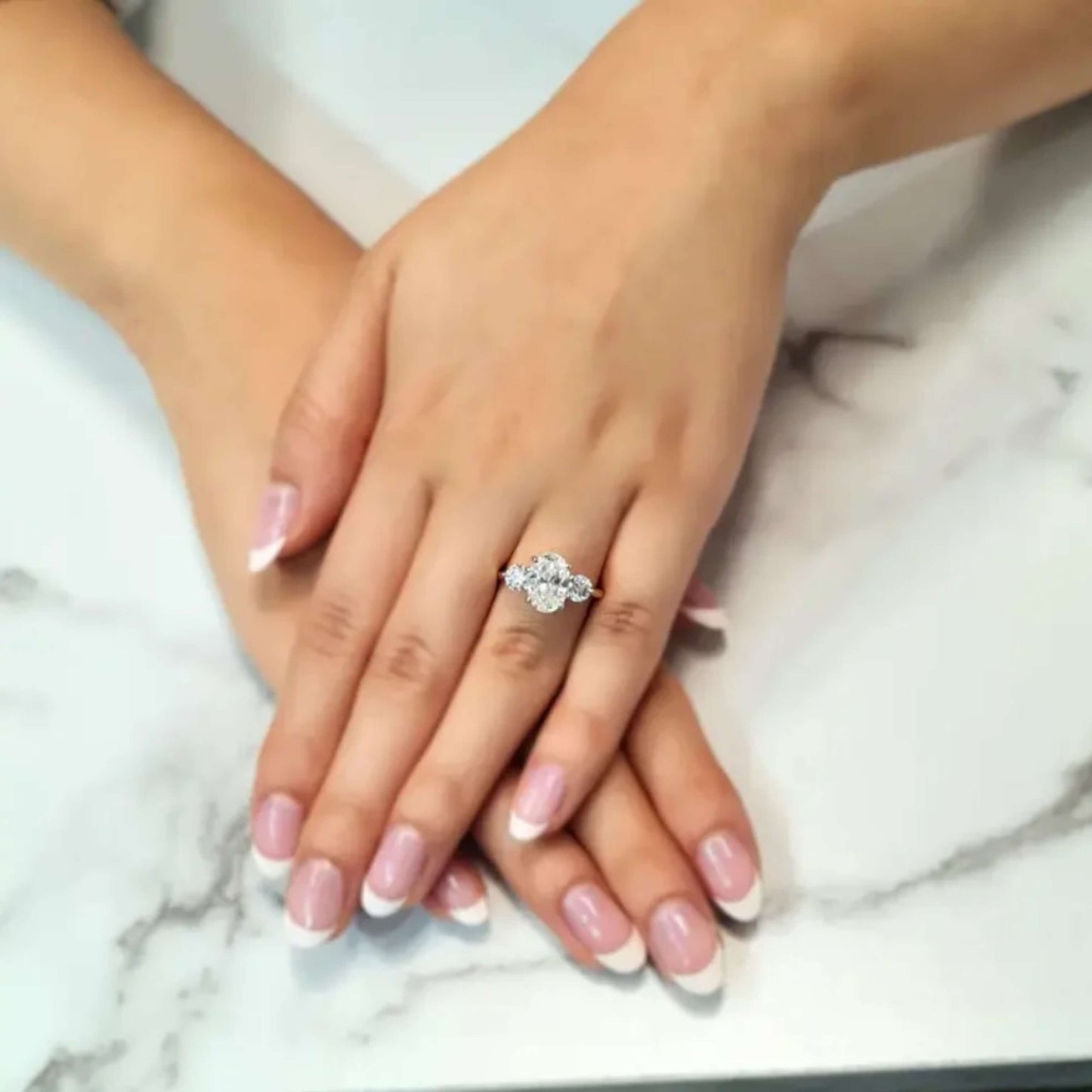 Three Stone Oval Moissanite Engagement Ring For Girls