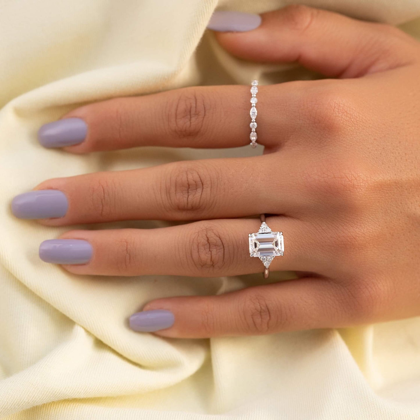 Three Stone Ring, Yellow Gold, Lab Grown Diamond Ring For Anniversary Gift