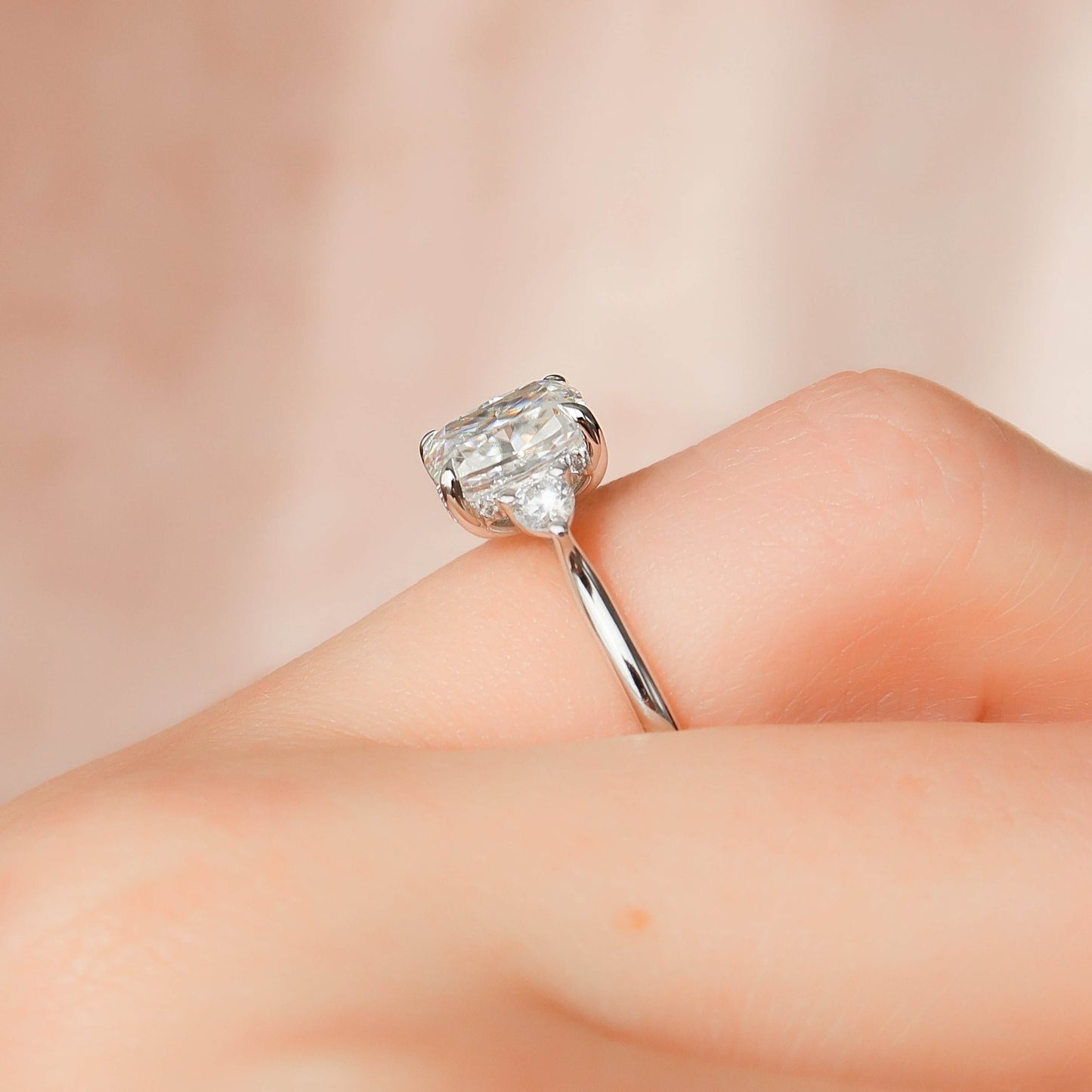 Three Stones Wedding Ring With Side, Valentine's Day, Anniversary Gift for Her