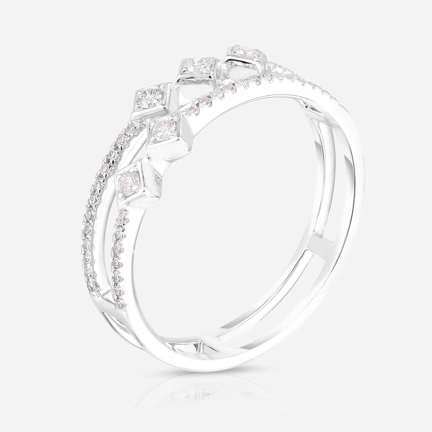 Two Row Micro Pave Setting Round Cut Diamond Ring