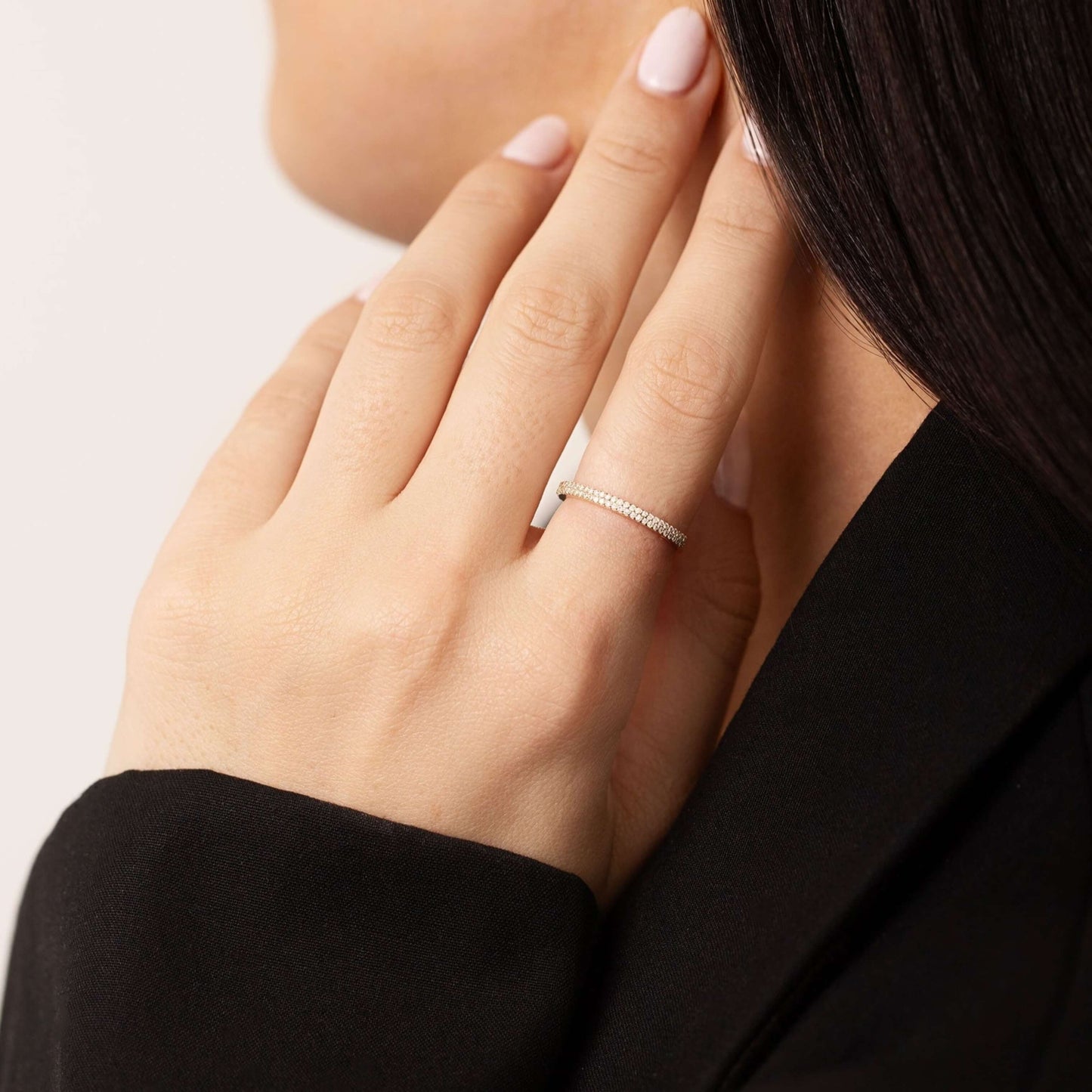 Two Row Pave Set Lab Diamond Wedding Band