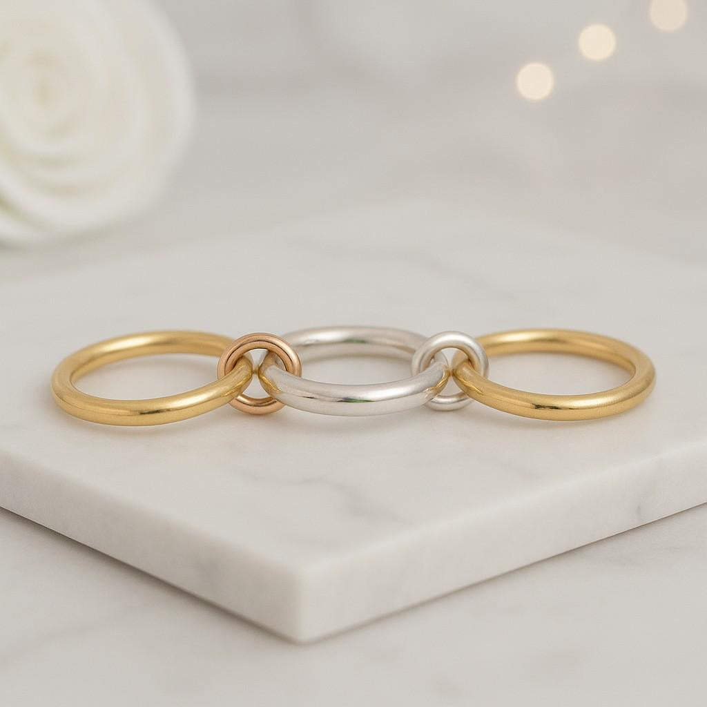 two tone connected ring sterling silver gold filled statement ring chunky connector ring