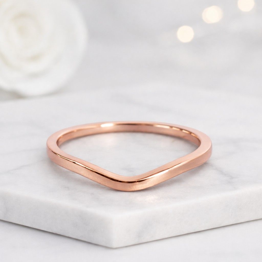 unique curved plain gold wedding band minimal nesting ring her