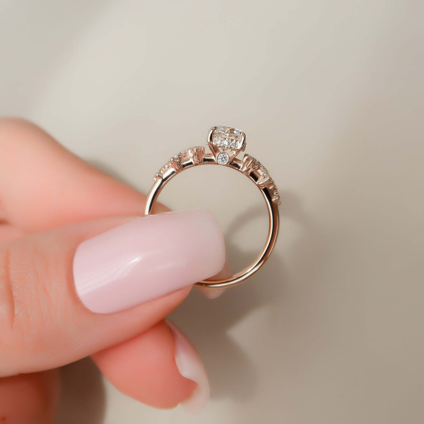 Vintage Gold Bridal Ring,
Moissanite engagement ring, Unique Rose gold ring