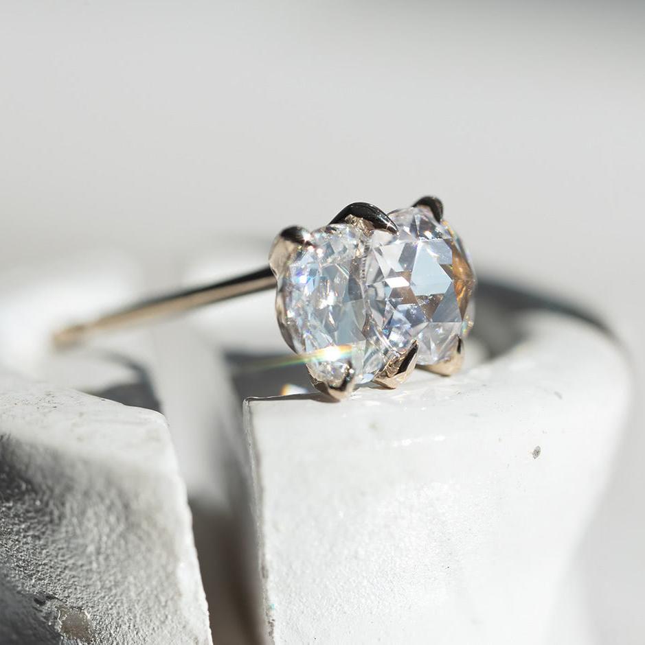 Vintage Round Rose Cut Moissanite Stud Earrings