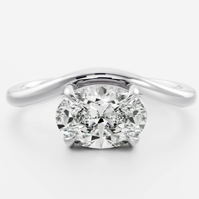White Gold East-West Oval Diamond Curved Wedding Ring