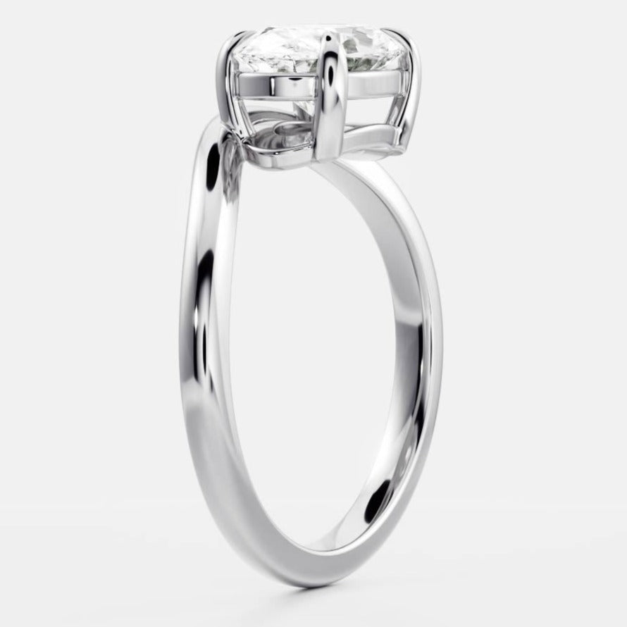 White Gold East-West Oval Diamond Curved Wedding Ring For Her