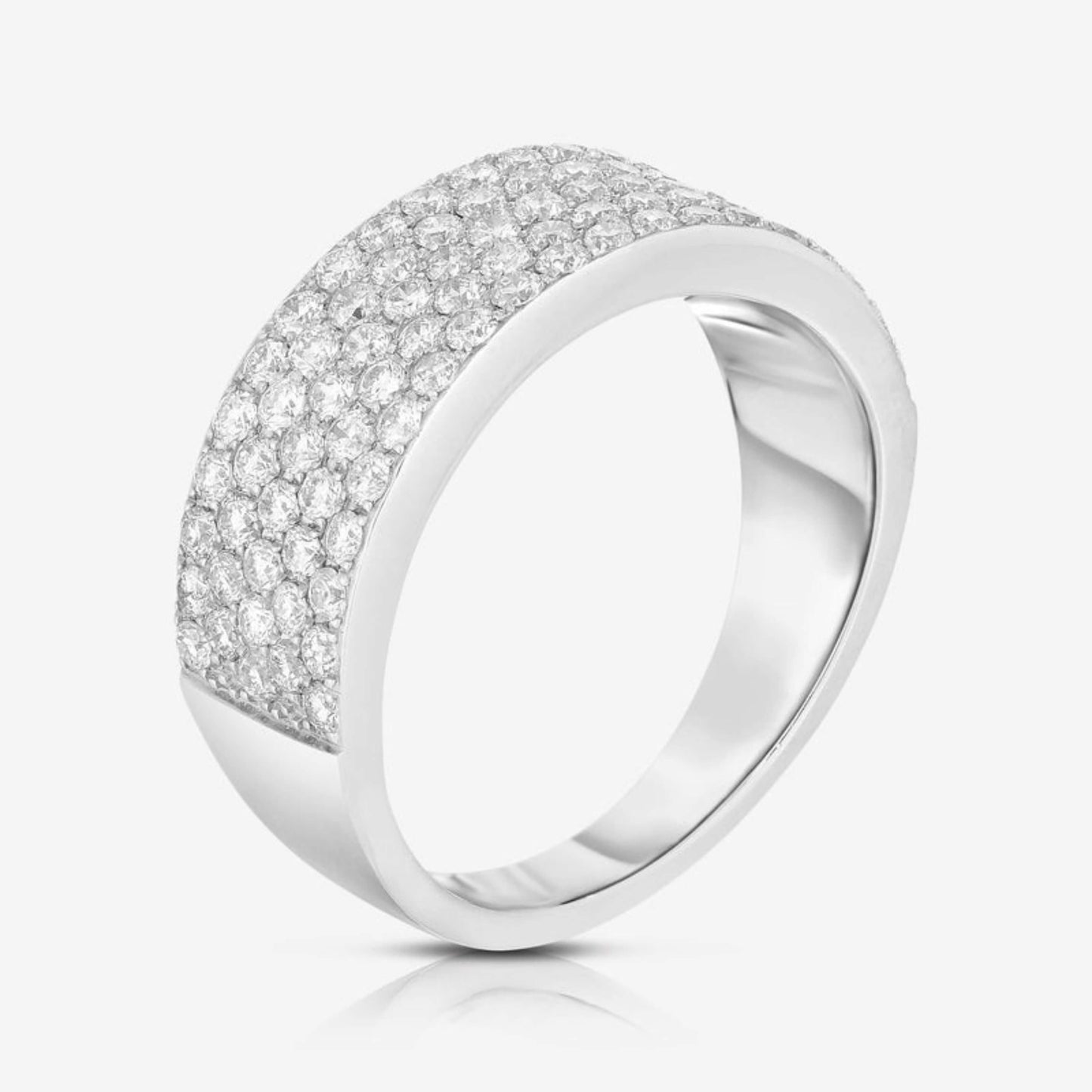 Wide Flat Band, Lab Diamond Cz Ring, Her Gifts, Diamond Minimalist Pave Dome Ring, Solid Gold Chunky Wedding Band for Women