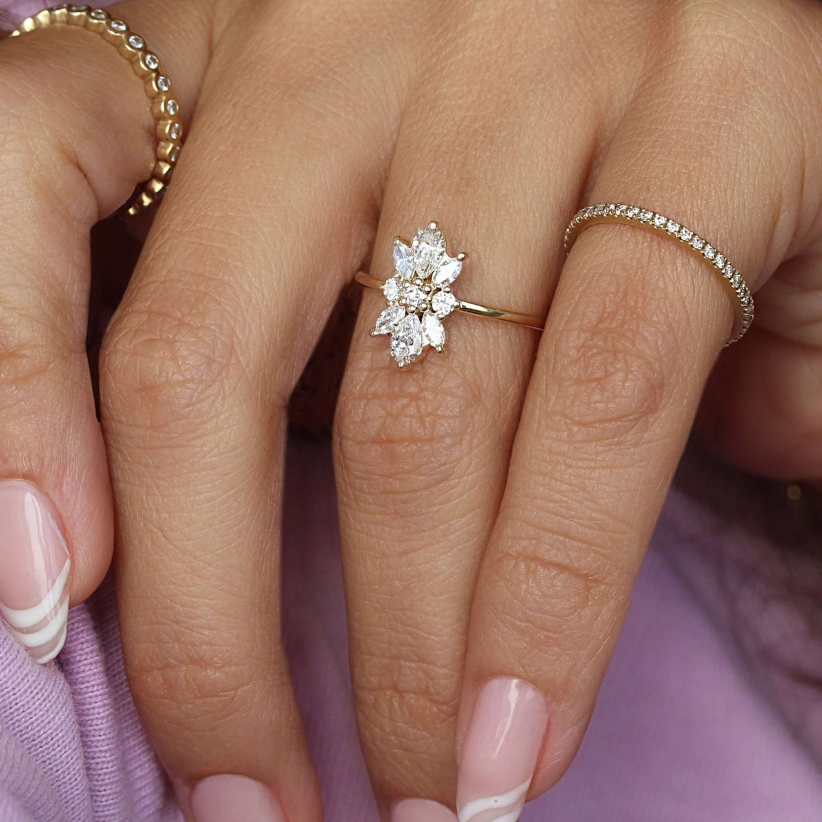 yellow gold floral anniversary ring