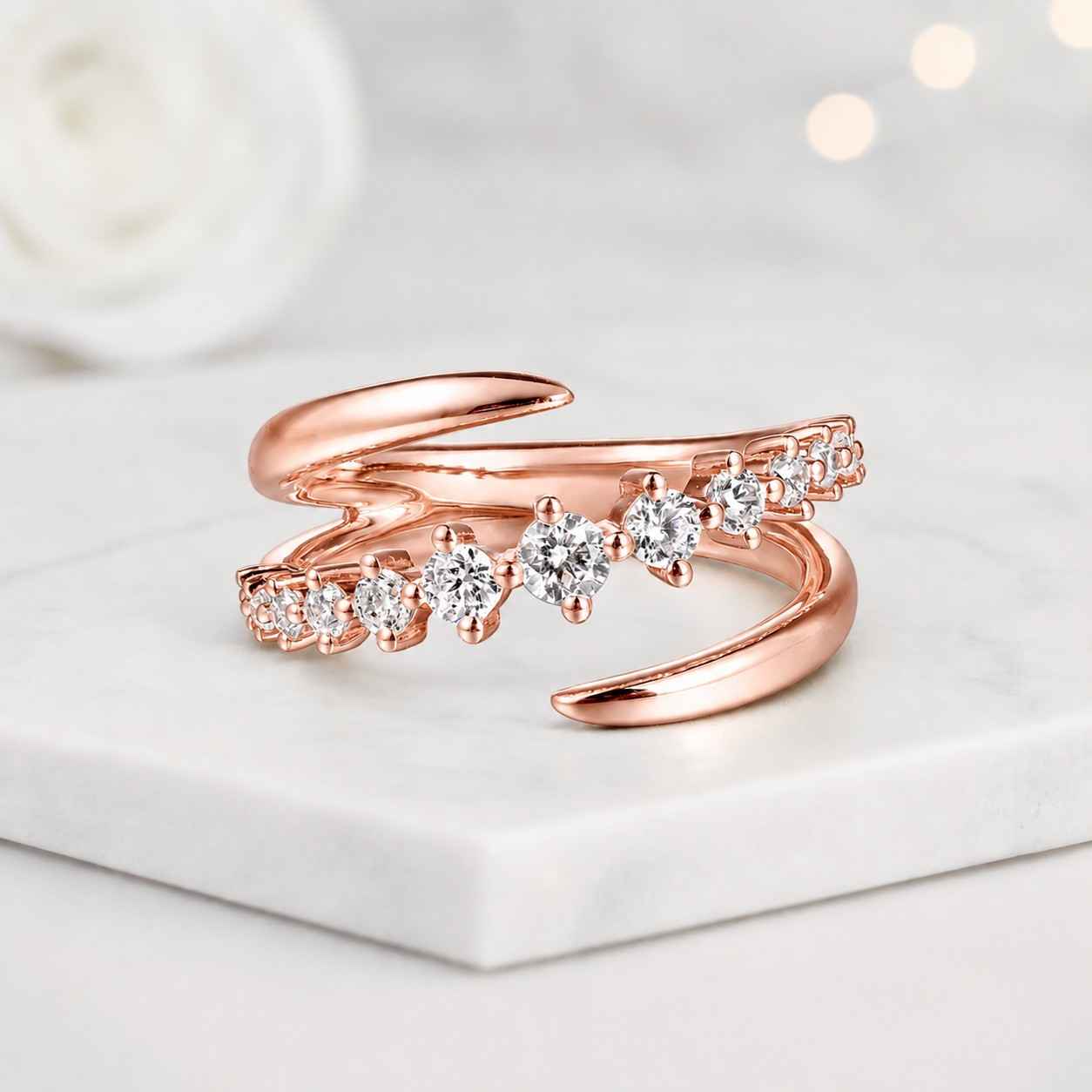bypass band open band wrap band double band swirl ring curved band split ring chic ring designer ring classic ring stylish ring feminine ring sleek ring smooth band comfort ring