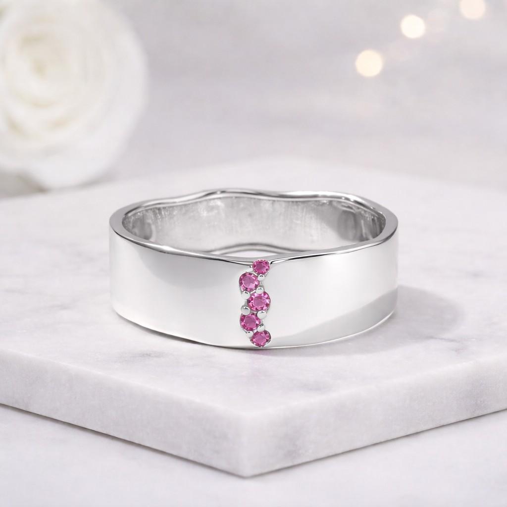 contour band curved band elegant jewelry women jewelry gift for women pink gemstone band glossy finish ring