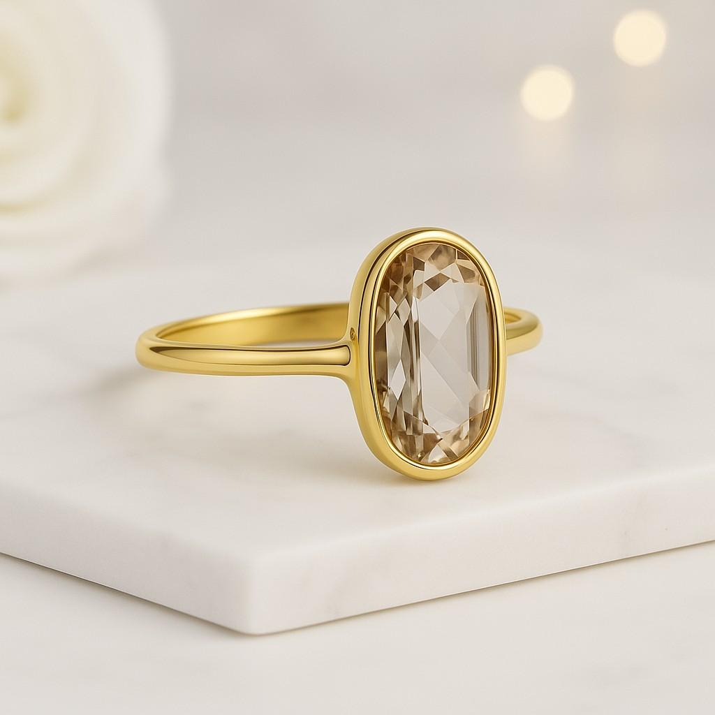 oval engagement ring brown stone ring rose cut diamond bezel set ring lab diamond ring oval bezel jewelry fine ring elegant jewelry