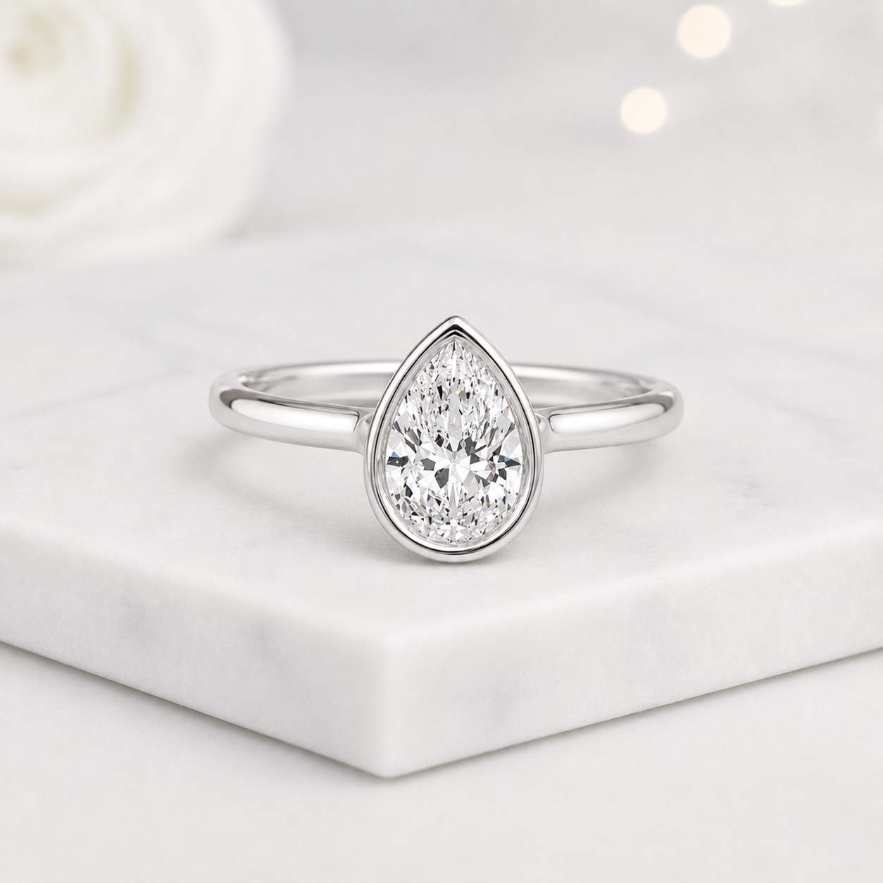 pear engagement ring bezel engagement ring teardrop engagement ring solitaire engagement ring yellow gold ring