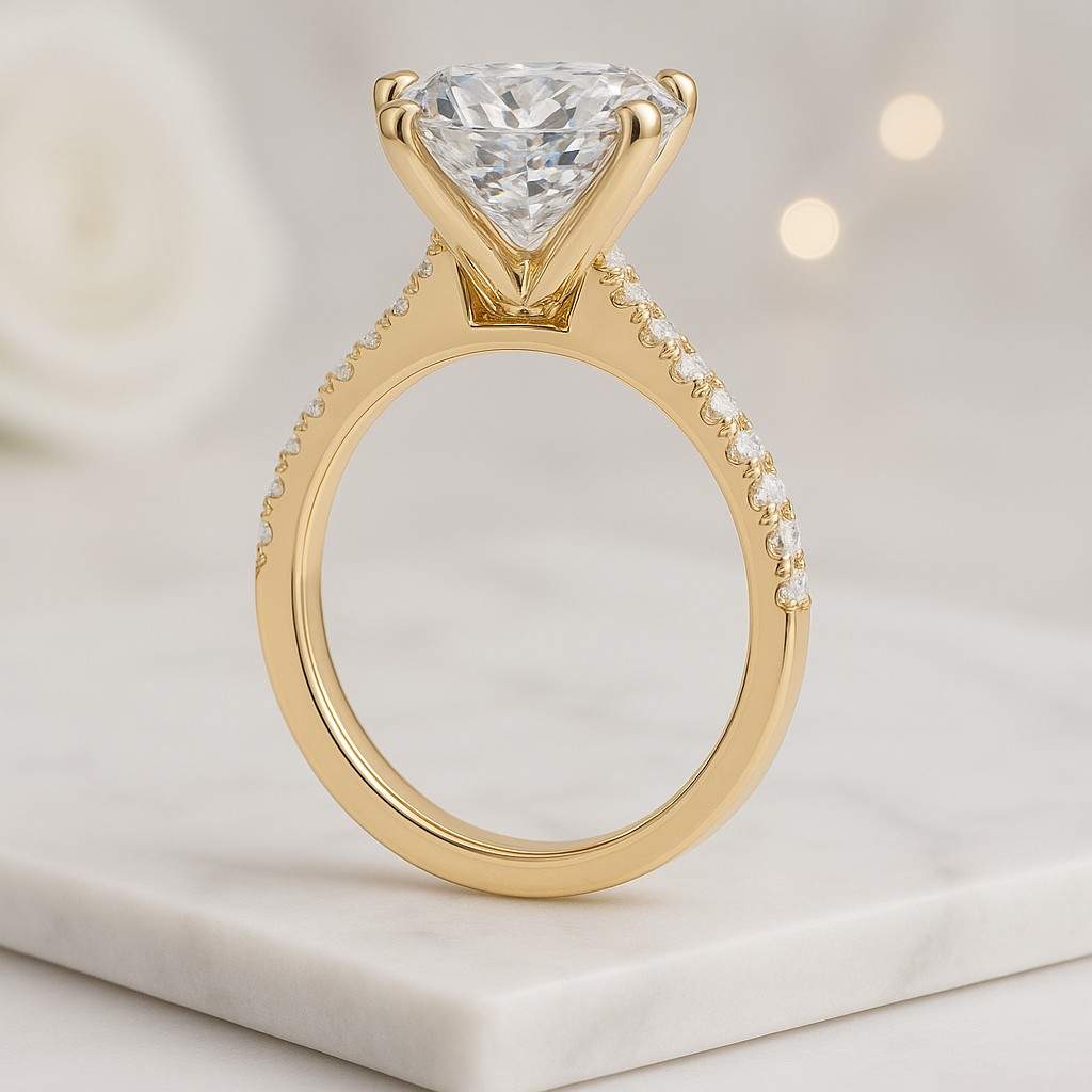 quare Diamond Ring for Her Diamond Trilogy Ring Princess Cut Lab Diamond Halo Accent Ring Eco Friendly Diamond Engagement Ring