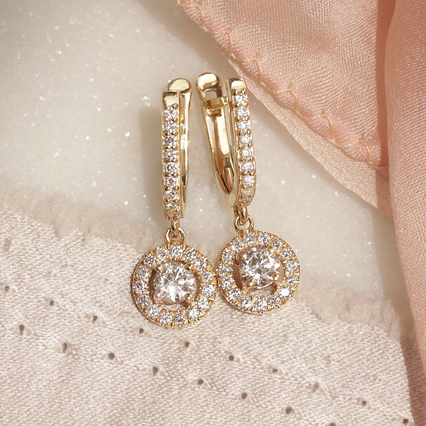 small diamond hoops with charm,14k solid gold huggie hoop earring, tiny diamond hoop