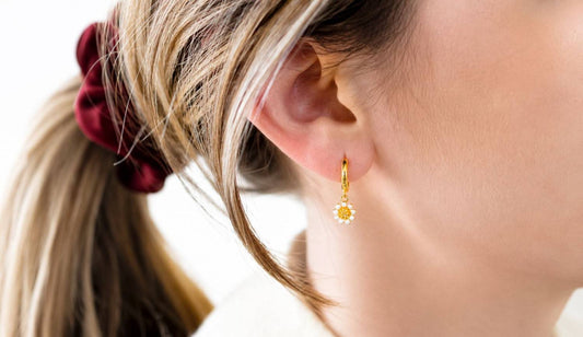 Gold Huggie Earrings with Charm