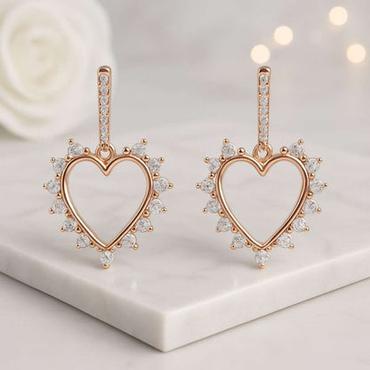 0.75 Ct Lab Diamond Open Heart Dangle Stud Earrings 14K Gold Drop Earrings