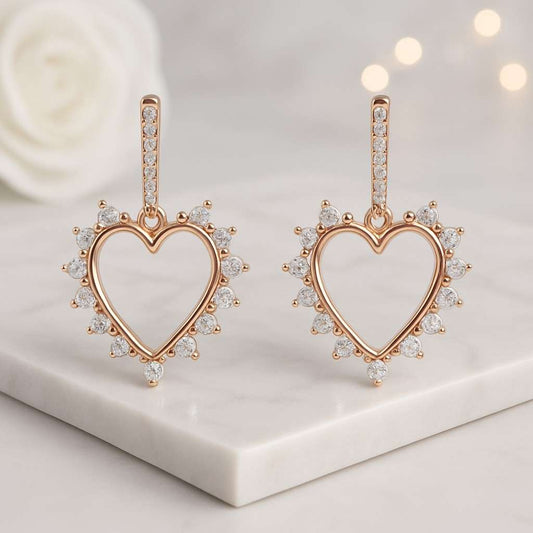 0.75 Ct Lab Diamond Open Heart Dangle Stud Earrings 14K Gold Drop Earrings