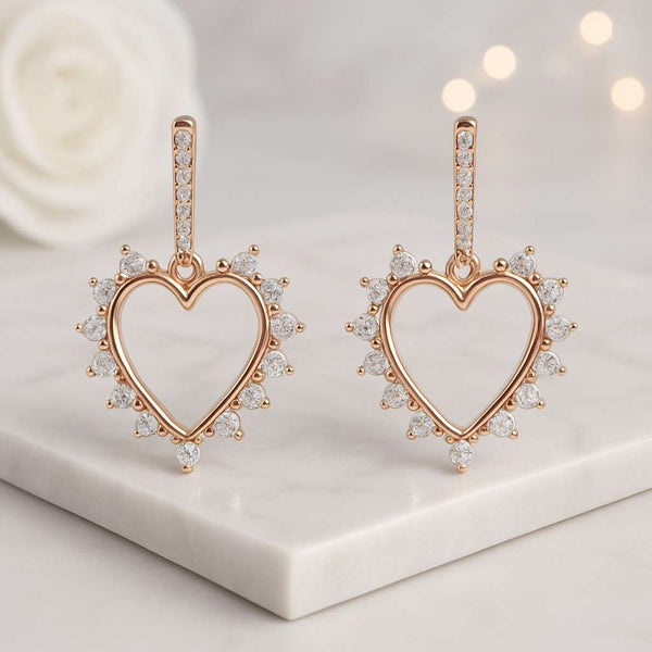 0.75 Ct Lab Diamond Open Heart Dangle Stud Earrings 14K Gold Drop Earrings