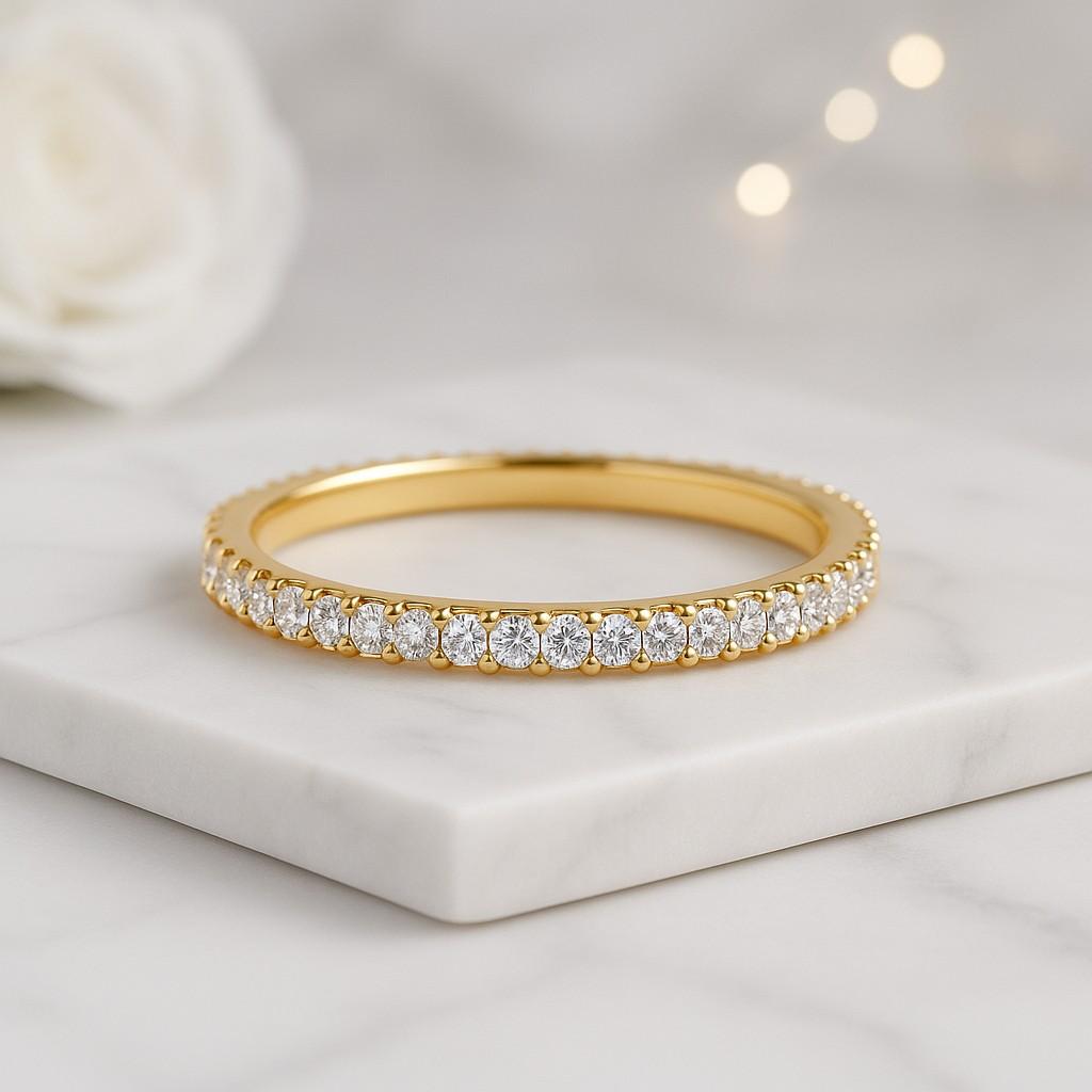 1.50 CT Round Cut Moissanite Solitaire Engagement Ring With 3mm Wide Gold Band Cigar Band Classic Wedding Ring Set Spaced Gap Ring Set