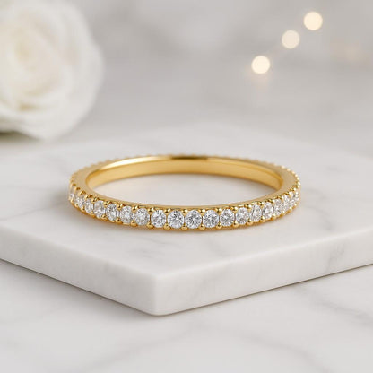 1.50 CT Round Cut Moissanite Solitaire Engagement Ring With 3mm Wide Gold Band Cigar Band Classic Wedding Ring Set Spaced Gap Ring Set