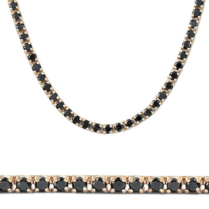 10Ct Black Diamond Tennis Necklace 20" 14k Yellow Gold