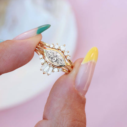 10K Bezel Set Marquise Cut Diamond Engagement Ring