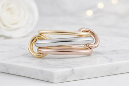 14k Solid Gold Multi Band Ring Gold Connector Ring Chunky Conncetor Ring