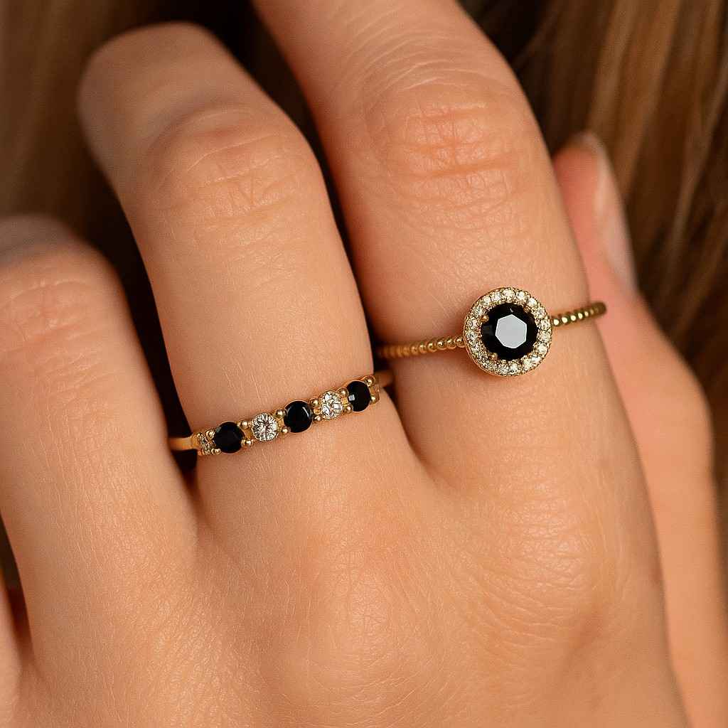 10k black and white diamond half eternity ring gift 