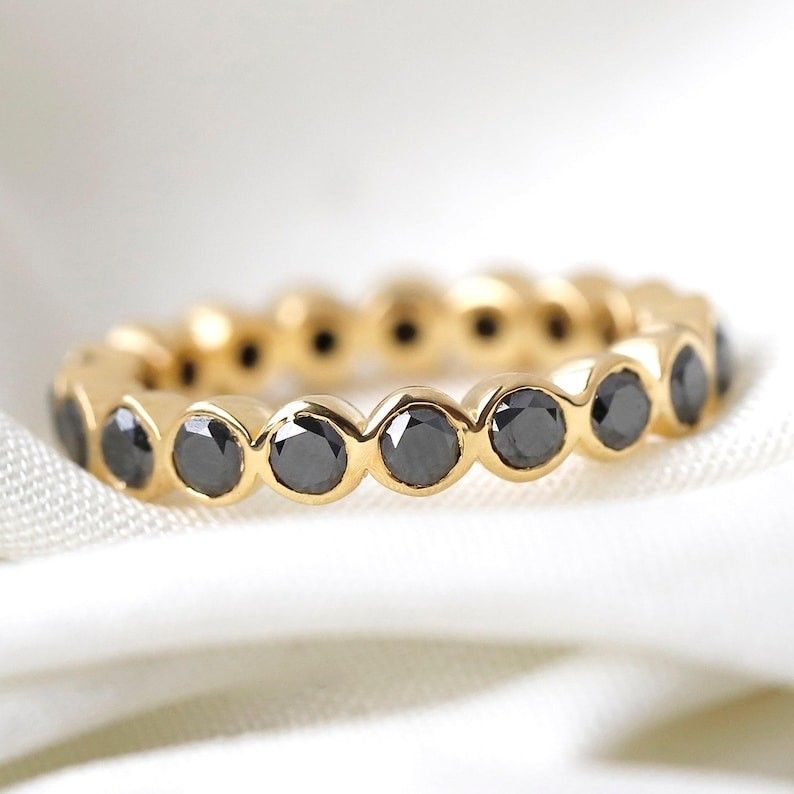 10k Yellow Gold Bezel Set Black Ring